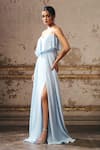 Buy_Masumi Mewawalla_Blue Crepe V-neck Layered Embellished Gown _Online_at_Aza_Fashions