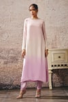 Masumi Mewawalla_Purple Crepe Embroidery Round Neck Embellished Ombre Kurta _Online_at_Aza_Fashions
