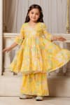 Shop_Petite Pomme_Yellow Muslin, Net Tassels, Lace, Floral Printed Angarkha And Sharara Set _Online_at_Aza_Fashions