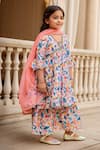 Shop_Petite Pomme_Multi Color Muslin, Net Lace, Floral Print Tiered Peplum Kurta And Sharara Set _Online_at_Aza_Fashions