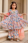 Buy_Petite Pomme_Multi Color Muslin, Net Lace, Floral Print Tiered Peplum Kurta And Sharara Set 