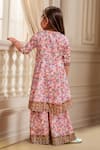 Shop_Samyukta Singhania_Multi Color Muslin, Net Lace, Tassels, Embroidery Floral Angarkha And Sharara Set _at_Aza_Fashions