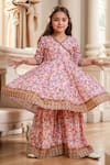 Samyukta Singhania_Multi Color Muslin, Net Lace, Tassels, Embroidery Floral Angarkha And Sharara Set _at_Aza_Fashions