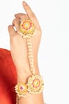 Bauble Bazaar_Yellow Pearls, Embroidery Floral Thread Hand Harness _Online_at_Aza_Fashions