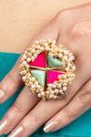 Bauble Bazaar_Mint Pearls, Embroidery Floral Ring _Online_at_Aza_Fashions