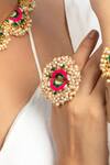 Shop_Bauble Bazaar_Green Pearls, Embroidery Tasselled Designer Ring _at_Aza_Fashions