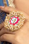 Buy_Bauble Bazaar_Sky Blue Pearls, Embroidery Crescent Floral Ring _at_Aza_Fashions