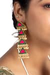 Bauble Bazaar_Green Pearls, Tassels Triangular Dangler Earrings With _Online_at_Aza_Fashions