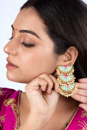 Buy_Bauble Bazaar_Blue Pearls And Pink Mandala Dangler Earrings _at_Aza_Fashions
