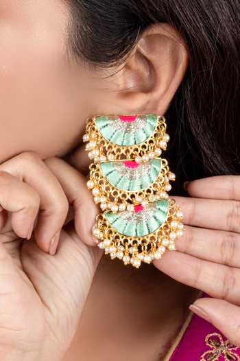 Bauble Bazaar_Blue Pearls And Pink Mandala Dangler Earrings _Online_at_Aza_Fashions