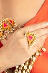 Buy_Bauble Bazaar_Yellow Pearls Mustard Pink Thread Embroidered Ring _at_Aza_Fashions