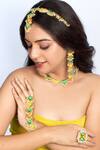 Shop_Bauble Bazaar_Yellow Pearls, Embroidery Floral Tasselled Ring _at_Aza_Fashions