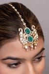 Shop_Xago_Green Kundan And Bead Maangtikka _at_Aza_Fashions