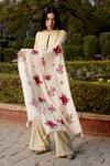 Buy_Moh India_Beige Floral Rose Gingham Woven Stole _at_Aza_Fashions