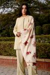 Shop_Moh India_Beige Floral Rose Gingham Woven Stole _at_Aza_Fashions