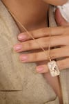 DUSALA_Gold Plated Stone Taurus Zodiac Carved Pendant Necklace _Online_at_Aza_Fashions