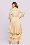 Shop_Blue Lotus Design_Ivory Mul Cotton Embroidered Floral Anarkali V-neck Border _at_Aza_Fashions