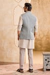 Shop_Histori_Gray Chanderi, Cotton, Silk Mirrors, Embroidery Resham Bundi Kurta Set _at_Aza_Fashions