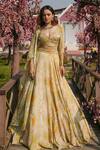 Buy_Koswi_Green Viscose Print Geometric Plunge Neck Cape And Lehenga Set _at_Aza_Fashions