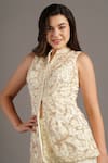 Buy_Maisolos_Ivory Net, Georgette Embroidery Mandarin Collar Bahar Jacket And Sharara Set _Online_at_Aza_Fashions
