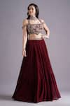Buy_Maisolos_Maroon Net, Georgette Embroidery Square Neck Bloom Blouse And Lehenga Set _at_Aza_Fashions