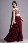 Maisolos_Maroon Net, Georgette Embroidery Square Neck Bloom Blouse And Lehenga Set _Online_at_Aza_Fashions