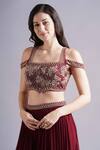 Buy_Maisolos_Maroon Net, Georgette Embroidery Square Neck Bloom Blouse And Lehenga Set _Online_at_Aza_Fashions