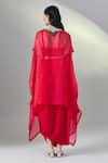 Shop_Prisho_Red Organza Embroidery Sweetheart Neck Dori Cape And Draped Skirt Set _at_Aza_Fashions