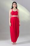 Prisho_Red Organza Embroidery Sweetheart Neck Dori Cape And Draped Skirt Set _Online_at_Aza_Fashions