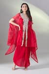 Shop_Prisho_Red Organza Embroidery Sweetheart Neck Dori Cape And Draped Skirt Set _Online_at_Aza_Fashions