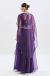 Shop_Prisho_Purple Silk, Georgette Embroidery, Cut Work Paisley Cape Kalidar Skirt Set _at_Aza_Fashions