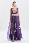 Prisho_Purple Silk, Georgette Embroidery, Cut Work Paisley Cape Kalidar Skirt Set _Online_at_Aza_Fashions