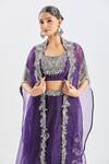 Buy_Prisho_Purple Silk, Georgette Embroidery, Cut Work Paisley Cape Kalidar Skirt Set _Online_at_Aza_Fashions