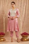 Shop Nero India Pink Tissue Gota Patti Lace Embellished Kurta Set Online at Aza Fashions Shop_Nero India_Pink Tissue Gota Patti Lace Embellished Kurta Set _Online_at_Aza_Fashions