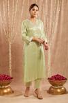 Shop Nero India Green Tissue Beads, Zari, Gota Patti V-neck Embroidered Kurta Set Online at Aza Fashions Shop_Nero India_Green Tissue Beads, Zari, Gota Patti V-neck Embroidered Kurta Set _Online_at_Aza_Fashions