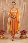 Buy_Nero India_Orange Tissue Gota Patti, Zari Open Neck Embellished Angarkha Kurta Set _at_Aza_Fashions