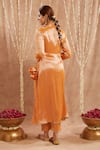 Shop_Nero India_Orange Tissue Gota Patti, Zari Open Neck Embellished Angarkha Kurta Set _at_Aza_Fashions