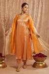 Nero India_Orange Tissue Gota Patti, Zari Open Neck Embellished Angarkha Kurta Set _Online_at_Aza_Fashions