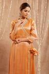 Buy_Nero India_Orange Tissue Gota Patti, Zari Open Neck Embellished Angarkha Kurta Set _Online_at_Aza_Fashions