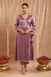 Buy Nero India Purple Tissue Gota Patti, Mirrors Open Neck Embellished Angarkha Kurta Set Online at Aza Fashions Buy_Nero India_Purple Tissue Gota Patti, Mirrors Open Neck Embellished Angarkha Kurta Set _Online_at_Aza_Fashions