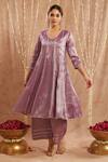 Shop Nero India Purple Tissue Gota Patti V-neck Lace Embellished Kurta And Pant Set Online at Aza Fashions Shop_Nero India_Purple Tissue Gota Patti V-neck Lace Embellished Kurta And Pant Set _Online_at_Aza_Fashions
