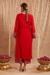 Shop_Nero India_Red Chanderi Gota Patti, Zari V-neck Lace Border Woven Kurta And Pant Set _at_Aza_Fashions