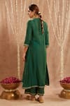 Shop_Nero India_Emerald Green Chanderi Embellished Gota Leaf Neck Yoke Kurta Set _at_Aza_Fashions