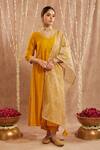 Buy_Nero India_Yellow Chanderi Embroidery Sequin V Neck Lace Kurta Set _at_Aza_Fashions