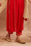 Nero India_Red Chanderi Embroidery Sequin V Neck Lace Kurta Set _at_Aza_Fashions