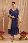 Buy_Nero India_Blue Chanderi Embroidery Sequin V Neck Lace Kurta Set _at_Aza_Fashions