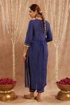 Shop_Nero India_Blue Chanderi Embroidery Sequin V Neck Lace Kurta Set _at_Aza_Fashions