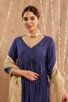 Nero India_Blue Chanderi Embroidery Sequin V Neck Lace Kurta Set _Online_at_Aza_Fashions