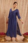 Shop_Nero India_Blue Chanderi Embroidery Sequin V Neck Lace Kurta Set _Online_at_Aza_Fashions