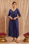 Nero India_Blue Chanderi Embroidery Sequin V Neck Lace Kurta Set _at_Aza_Fashions